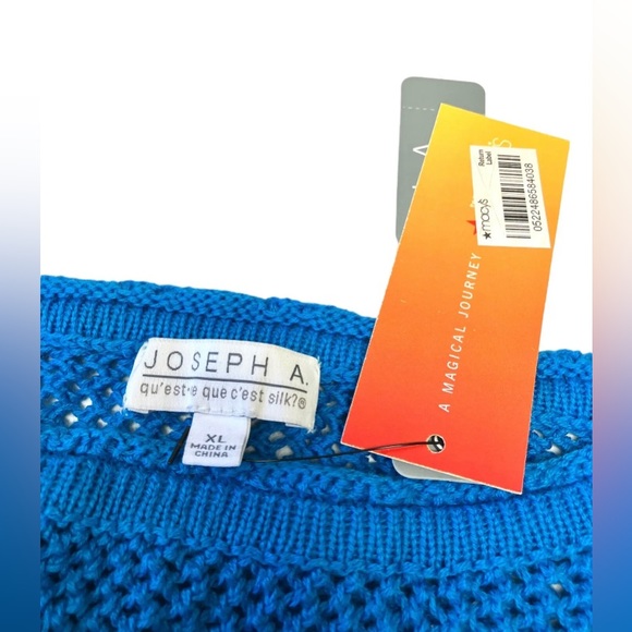 Joseph A Women's Blue Mesh Knit Top Size XL New Boho Peasant Fringed Turquoise - Picture 4 of 7
